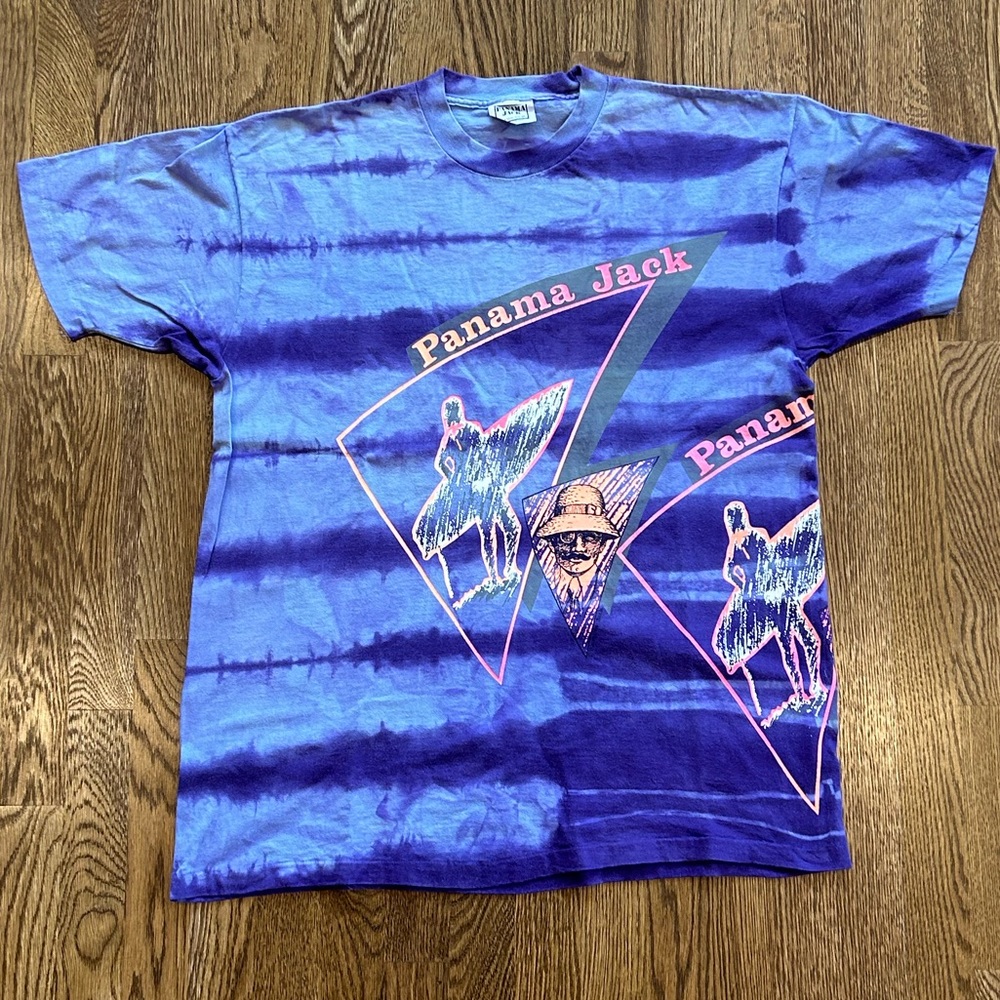 Vintage Purple Tie Dye Panama Jack Surfer Skater Single Stitch T Shirt 80s 90s